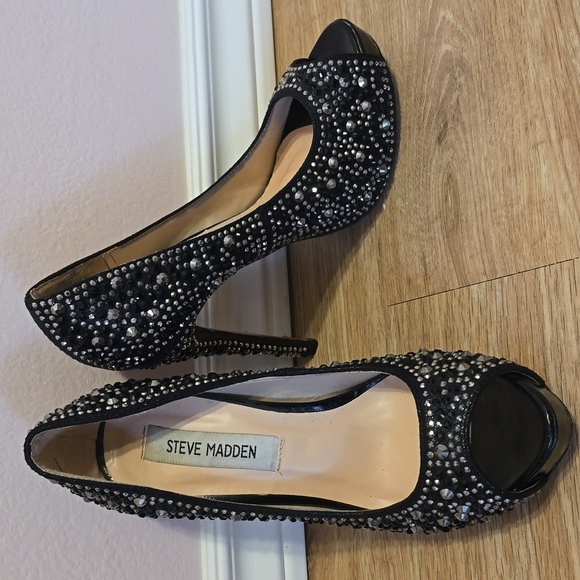 Steve Madden Shoes - Steve Madden Chlowe Blinged Out Open Peep Toe 5inch Heels Size 7.5
